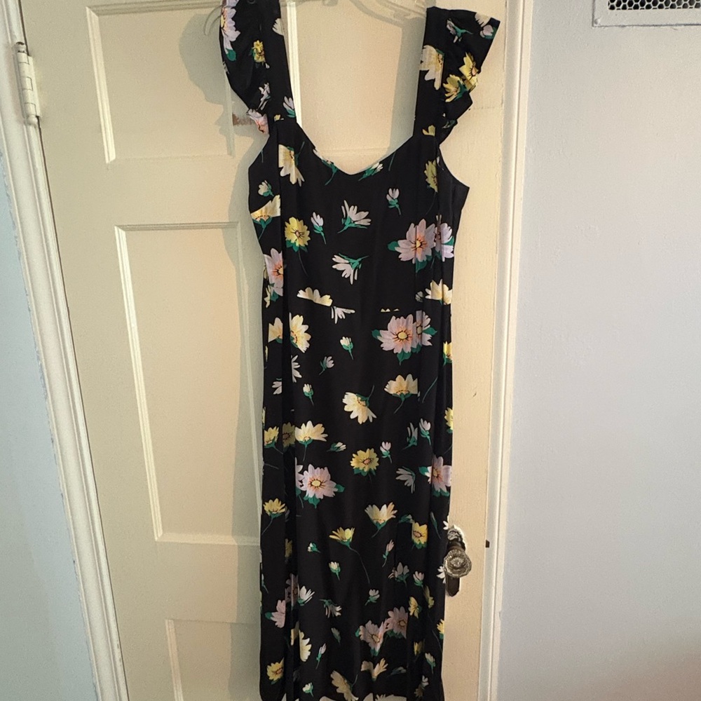 LOFT Black and Pink Ruffled Maxi Dress for Wedding Guest